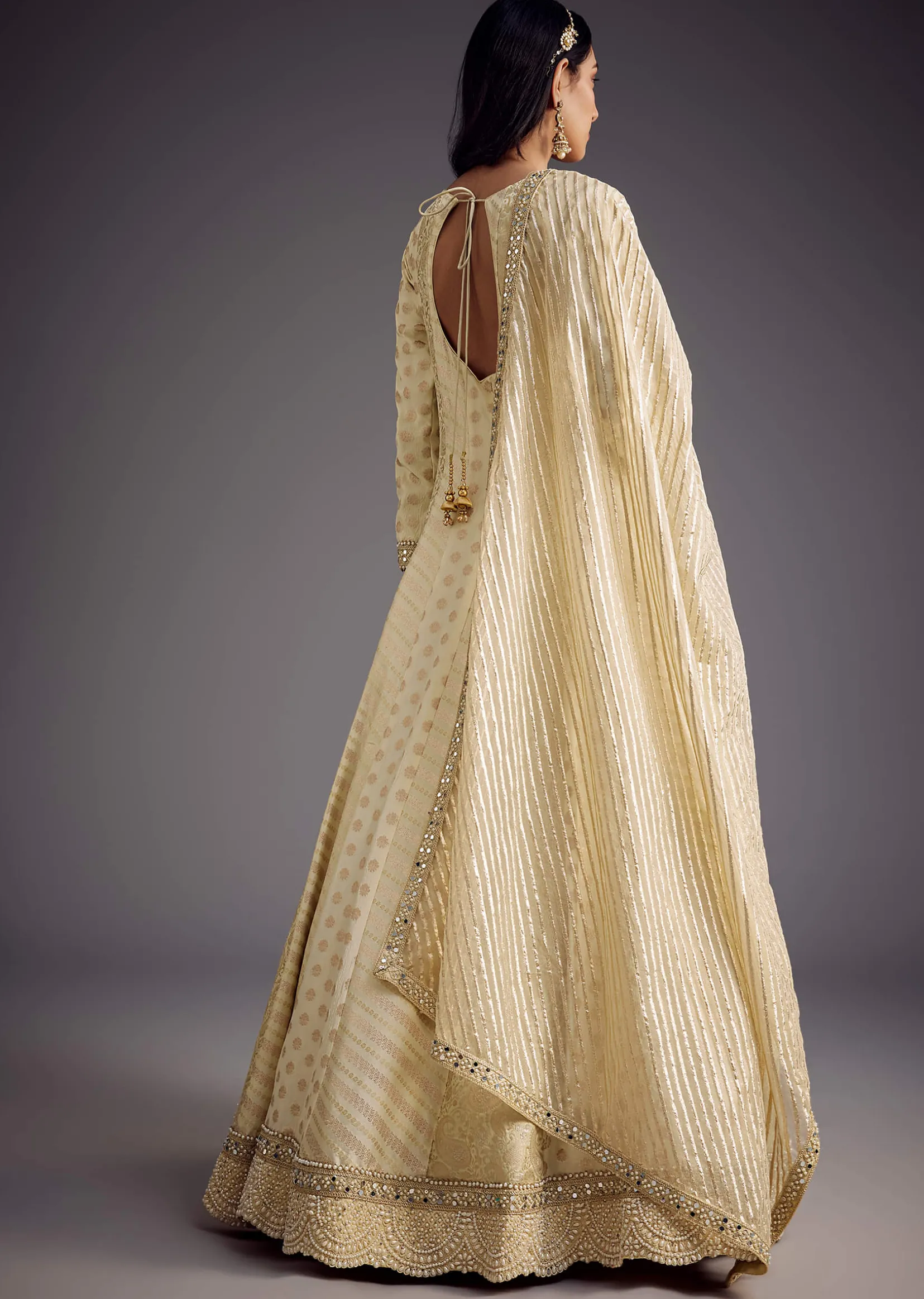 Ivory Zari Embroidered Anarkali With Dupatta