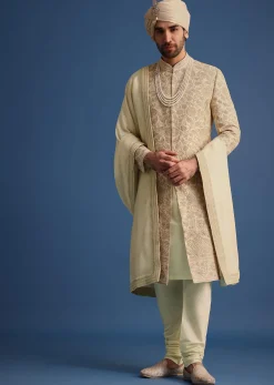 Ivory Zari Embroidered Sherwani Suit