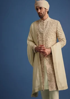 Ivory Zari Embroidered Sherwani Suit