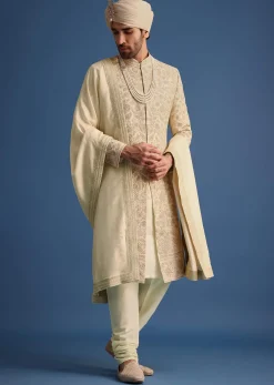 Ivory Zari Embroidered Sherwani Suit