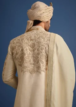 Ivory Zari Embroidered Sherwani Suit