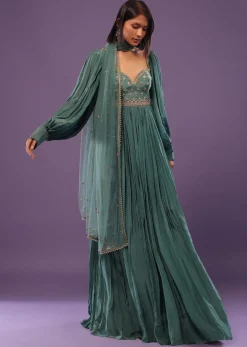 Jade Green Festive Anarkali Suit In Crepe
