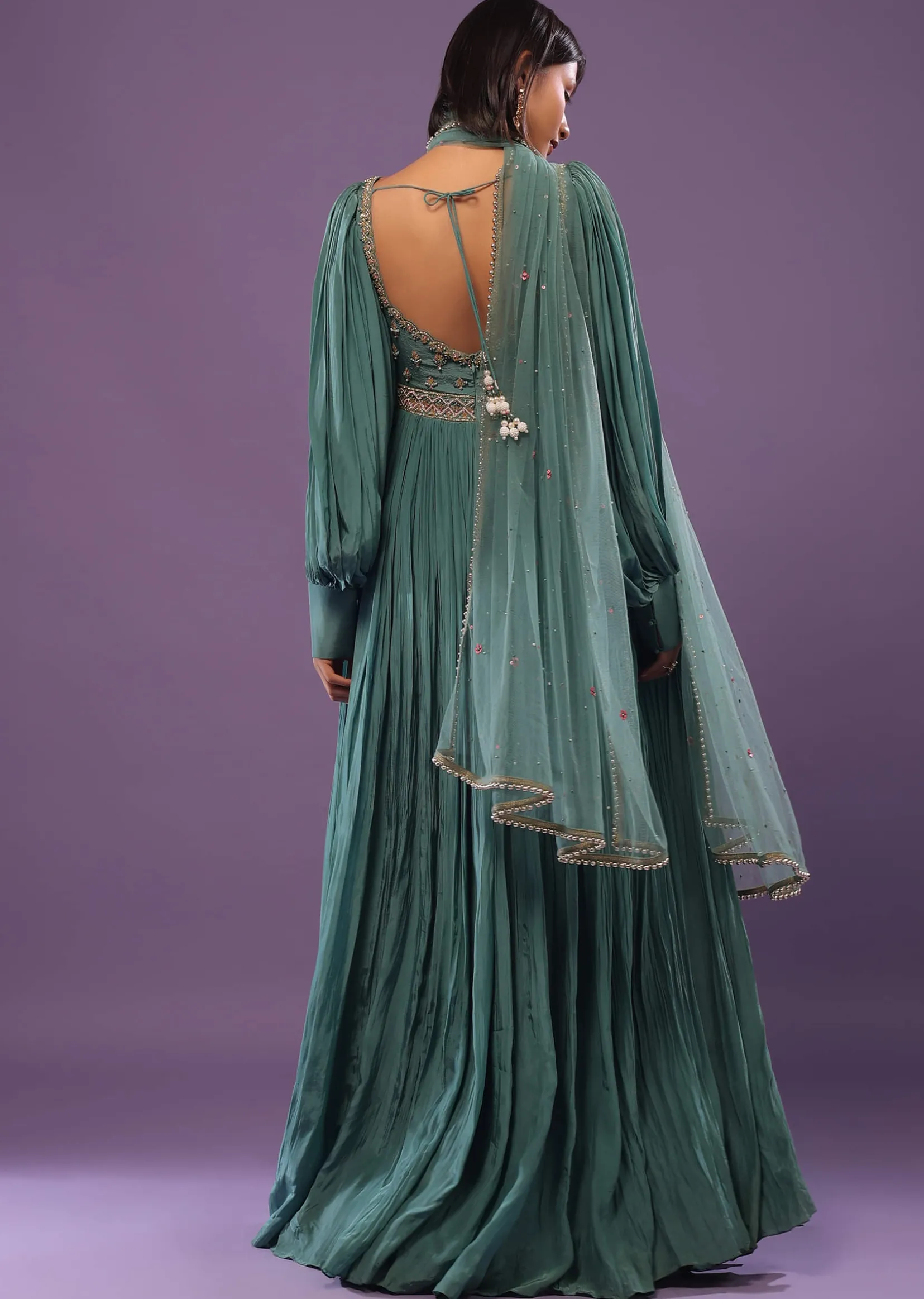 Jade Green Festive Anarkali Suit In Crepe
