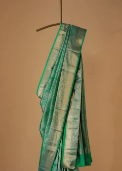 Jade Green Kanjivaram Saree In Zari Weave With An Unstitched Blouse