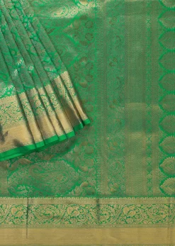 Jade Green Kanjivaram Saree In Zari Weave With An Unstitched Blouse