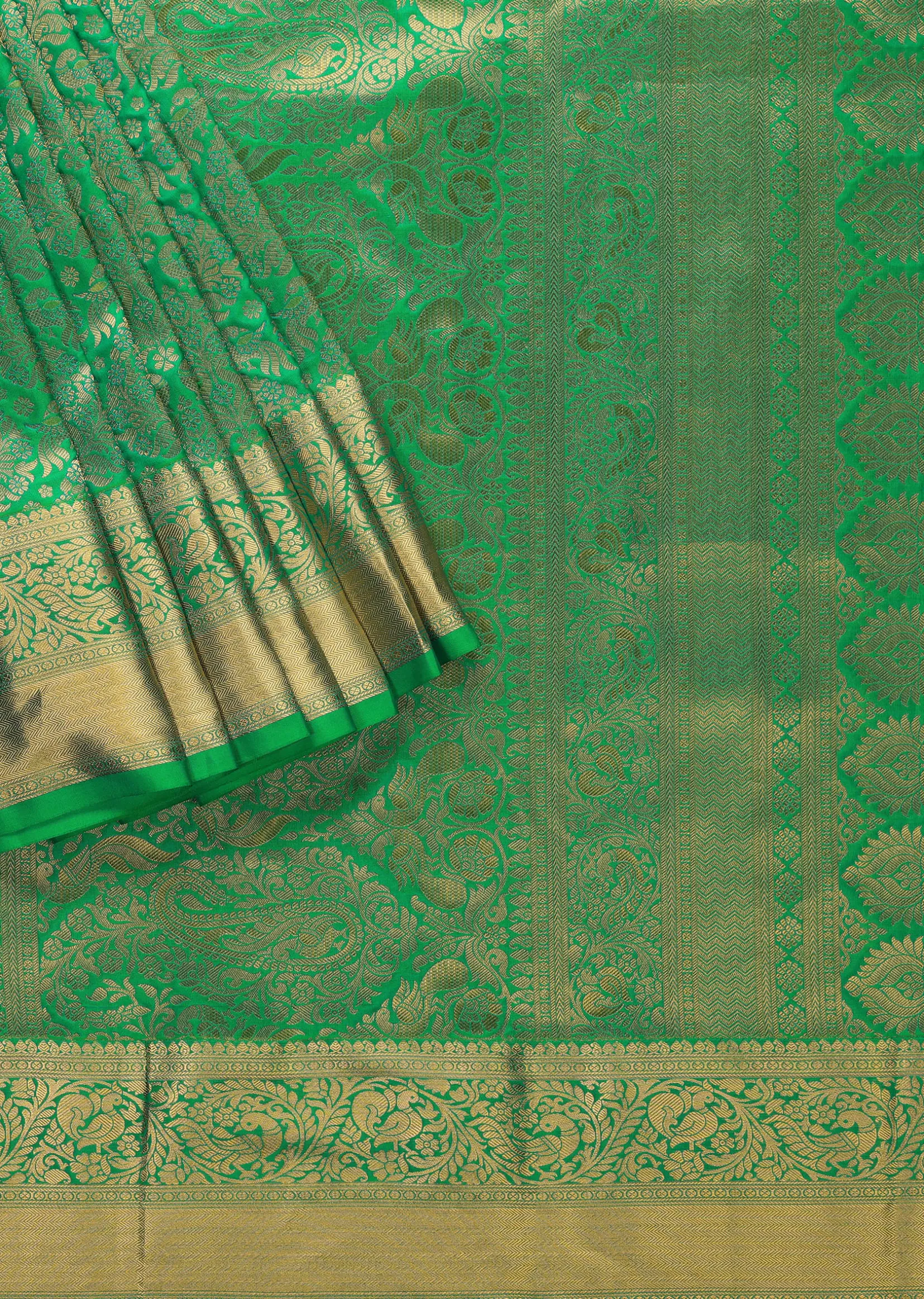 Jade Green Kanjivaram Saree In Zari Weave With An Unstitched Blouse