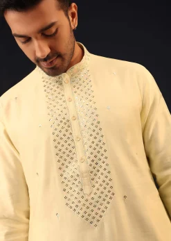 Kalki Transparent Yellow Embroidered Kurta Set