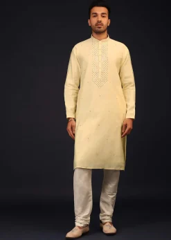 Kalki Transparent Yellow Embroidered Kurta Set