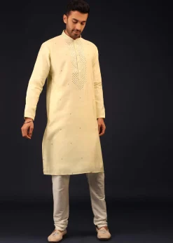 Kalki Transparent Yellow Embroidered Kurta Set