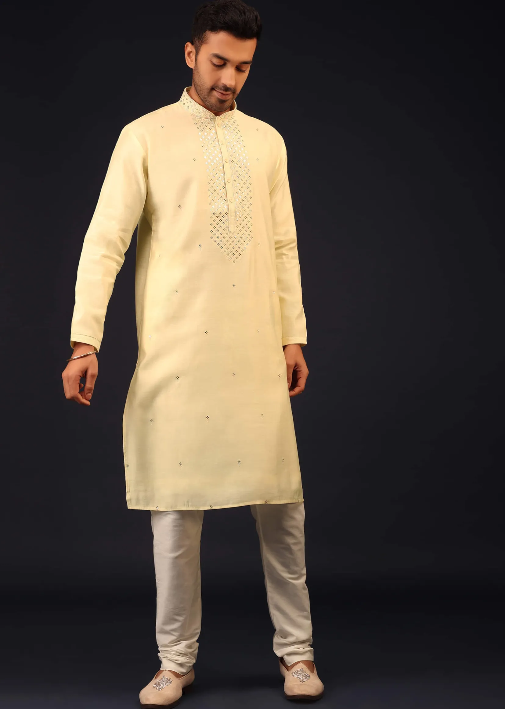 Kalki Transparent Yellow Embroidered Kurta Set