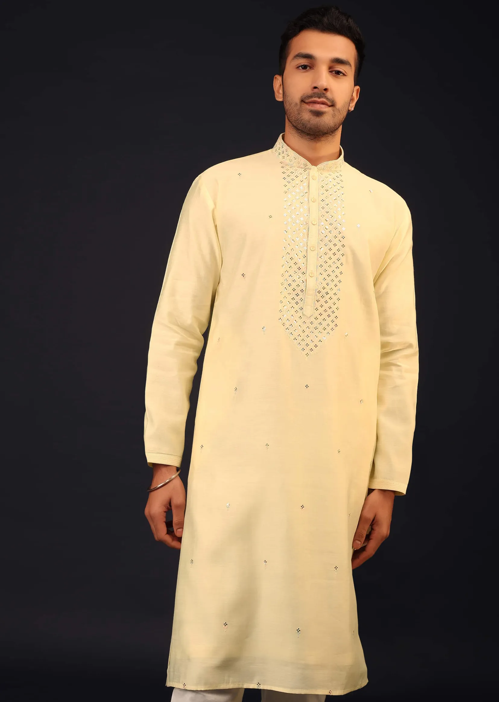 Kalki Transparent Yellow Embroidered Kurta Set