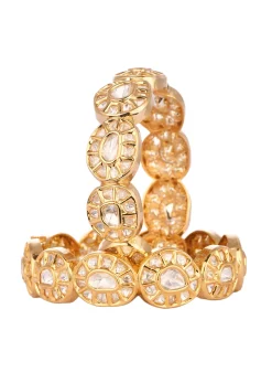 Kundan Polki Handcrafted Mixed Metal Bangles In Rose Gold