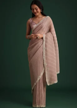 Lavendar Crushed Tissue With Cutdana Embroidered Border