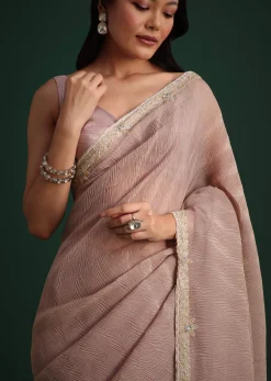 Lavendar Crushed Tissue With Cutdana Embroidered Border