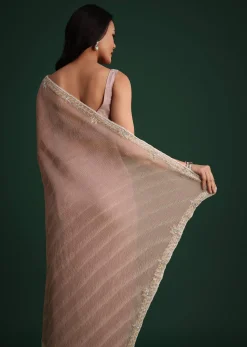 Lavendar Crushed Tissue With Cutdana Embroidered Border