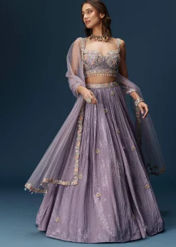 Lavender Bridesmaid Lehenga With Sweetheart Neckline Blouse And Embroidered Dupatta