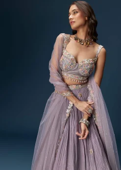 Lavender Bridesmaid Lehenga With Sweetheart Neckline Blouse And Embroidered Dupatta