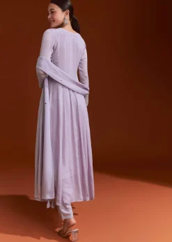 Lavender Chinon Anarkali Suit With Beads And Stone Work