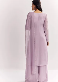 Lavender Chinon Kurta Palazzo Suit With Zardosi And Cutdana Dupatta