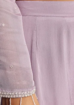 Lavender Chinon Kurta Palazzo Suit With Zardosi And Cutdana Dupatta