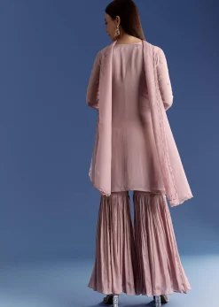 Lavender Chinon Kurta Set With Moti And Cutdana Dupatta