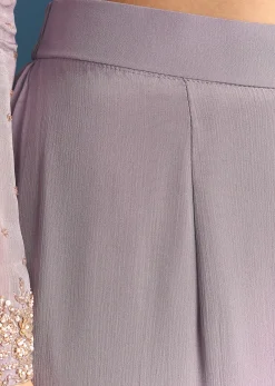 Lavender Chinon Kurta Sharara With Cutdana Dupatta