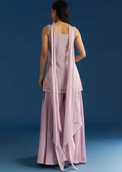 Lavender Chinon Moti Sequin Palazzo Set With Choker Style Dupatta