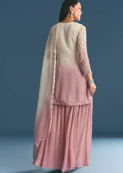 Lavender Chinon Ombre Kurta Palazzo Suit With Sequins Thread Work