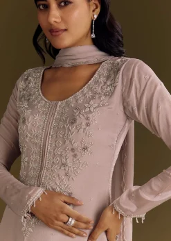 Lavender Chinon Zardosi Kurta Sharara With Cutdana Dupatta