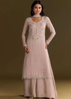 Lavender Chinon Zardosi Kurta Sharara With Cutdana Dupatta