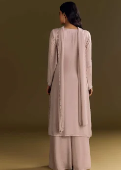 Lavender Chinon Zardosi Kurta Sharara With Cutdana Dupatta