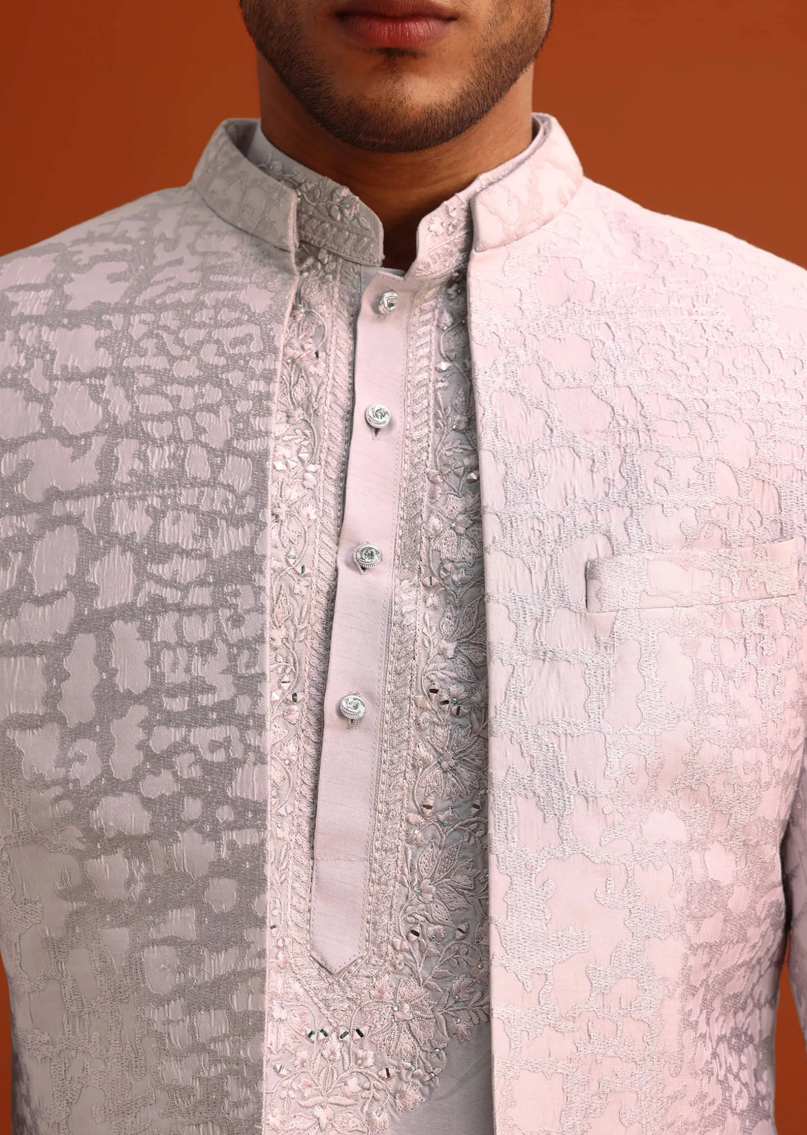 Lavender Cotton Silk Sherwani Set With Thread Work