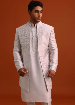 Lavender Cotton Silk Sherwani Set With Thread Work