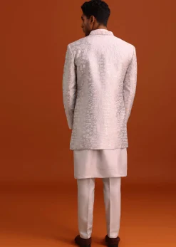 Lavender Cotton Silk Sherwani Set With Thread Work