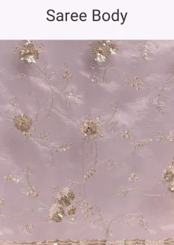 Lavender Crush Tissue Saree With Floral Embroidery