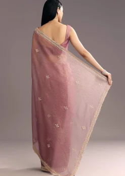 Lavender Crushed Tissue Saree With Stones And Cutdana Embroidery