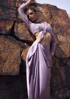 Lavender Draped Skirt With Pleated Pallu And Blouse