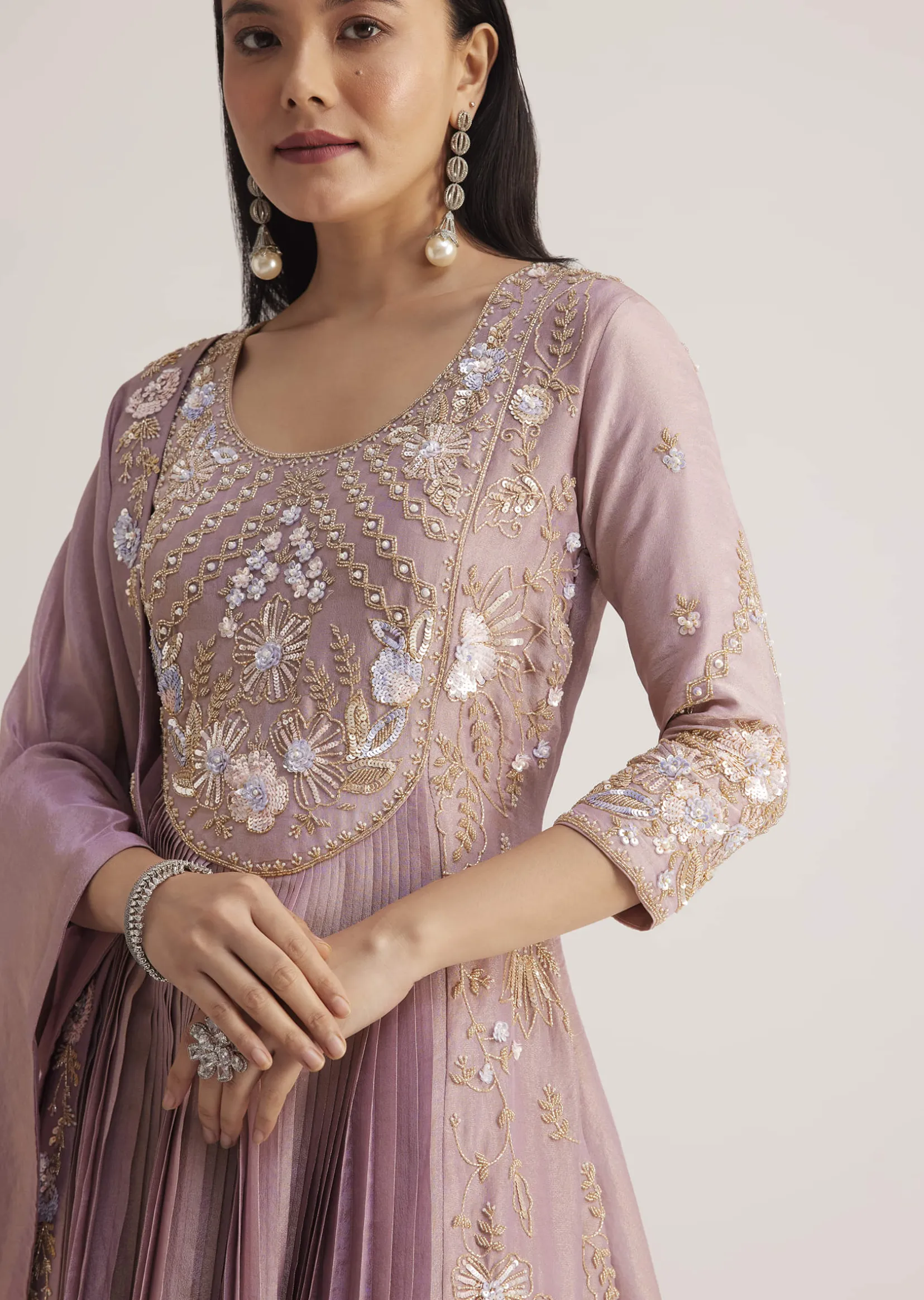 Lavender Embroidered Anarkali With Dupatta