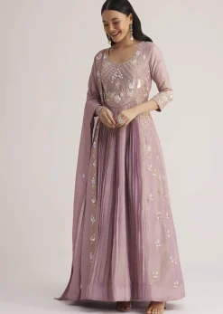 Lavender Embroidered Anarkali With Dupatta