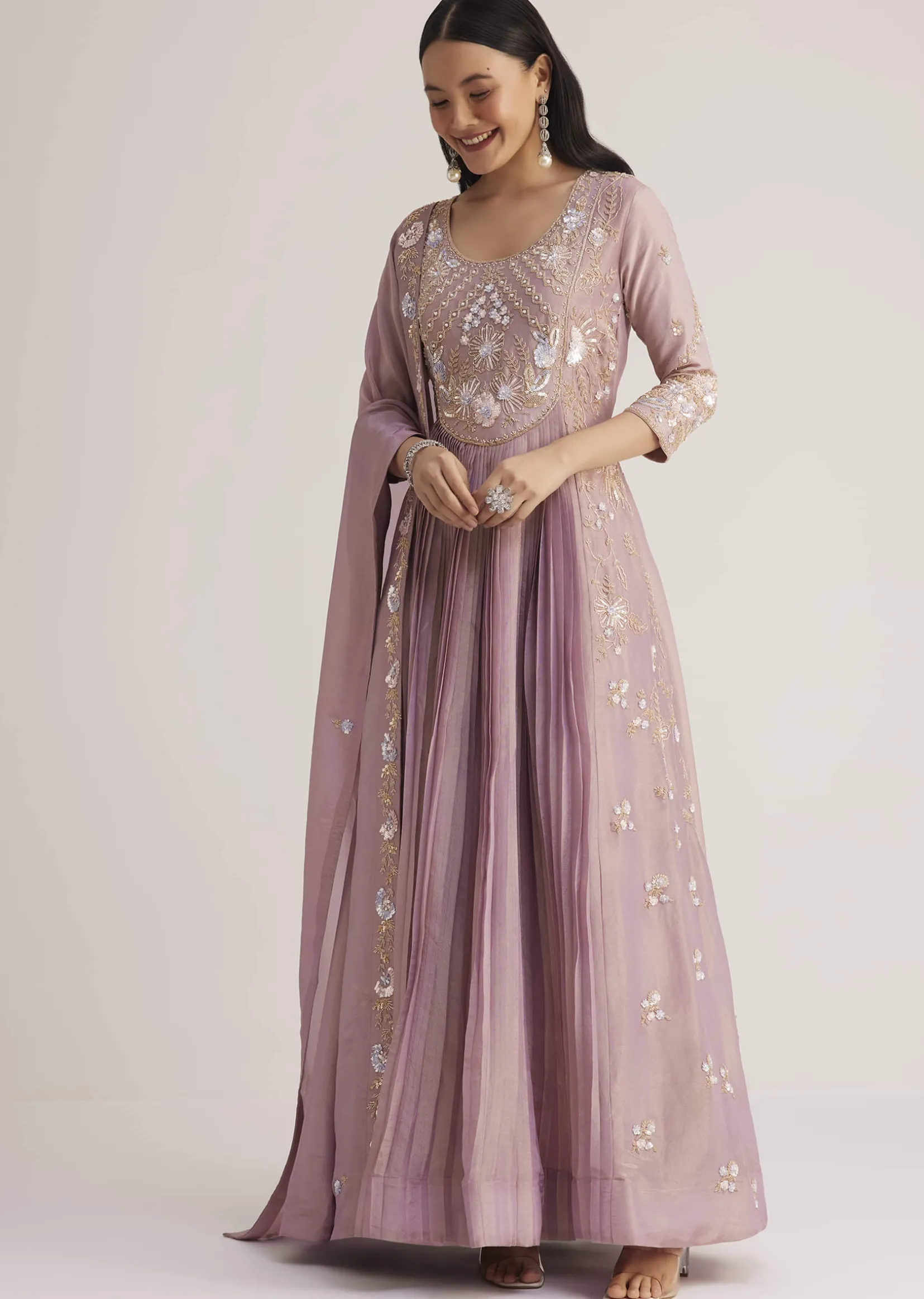 Lavender Embroidered Anarkali With Dupatta