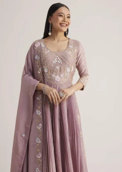 Lavender Embroidered Anarkali With Dupatta