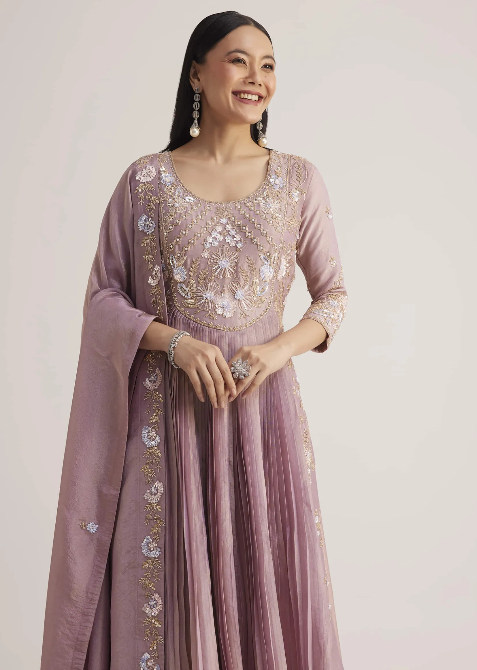 Lavender Embroidered Anarkali With Dupatta