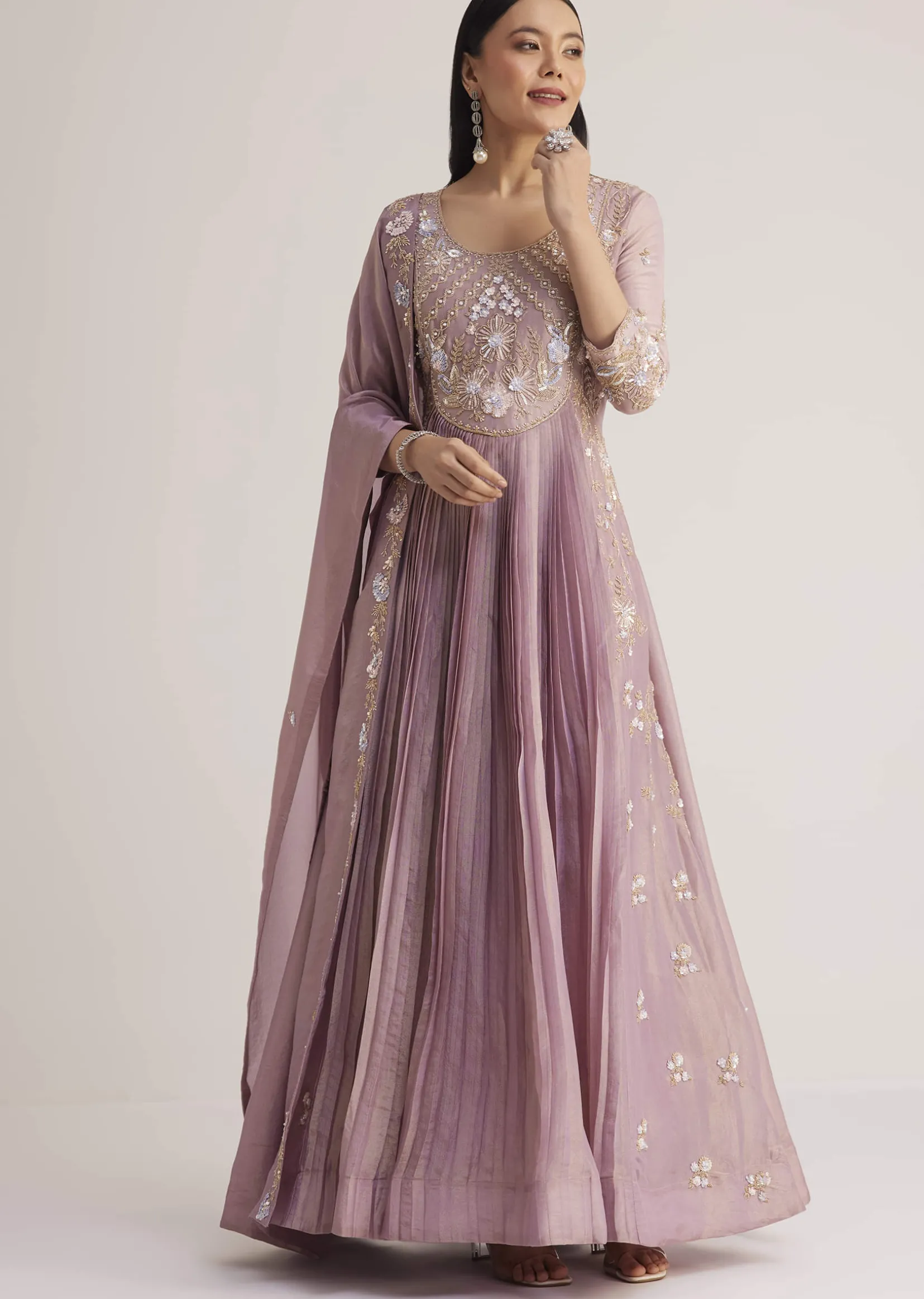 Lavender Embroidered Anarkali With Dupatta