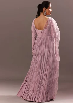 Lavender Embroidered Anarkali Suit With Organza Dupatta
