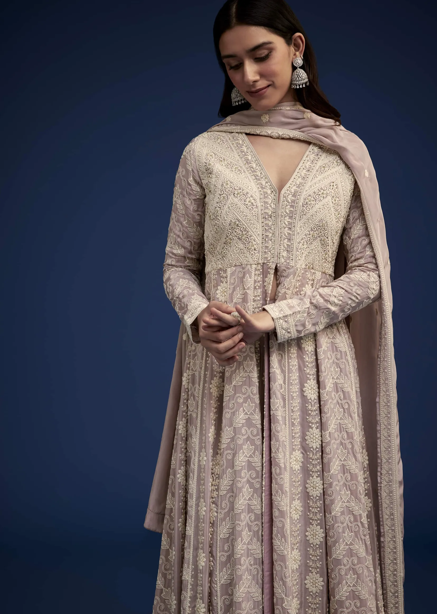 Lavender Embroidered Palazzo Set With Dupatta