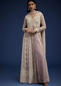 Lavender Embroidered Palazzo Set With Dupatta
