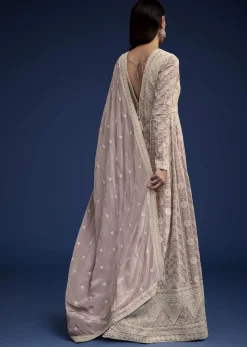 Lavender Embroidered Palazzo Set With Dupatta