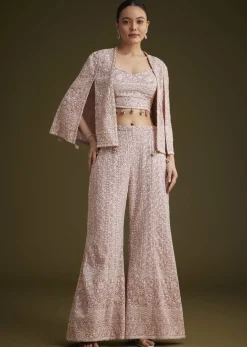 Lavender Georgette Palazzo Set And Lucknowi Cape