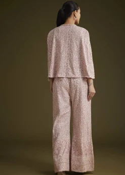 Lavender Georgette Palazzo Set And Lucknowi Cape