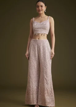 Lavender Georgette Palazzo Set And Lucknowi Cape